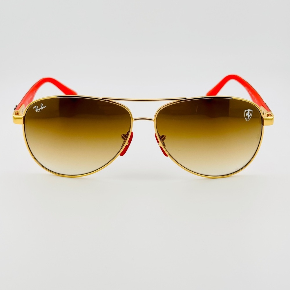 Ray-Ban Scuderia Ferrari Sunglasses RB8313M Gold Frame Brown Gradient Lenses - Picture 7 of 15